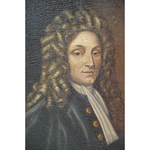 527 - Three 19th Century portraits of gentlemen, to include one with note stating 'Sir Christopher Wren pa... 