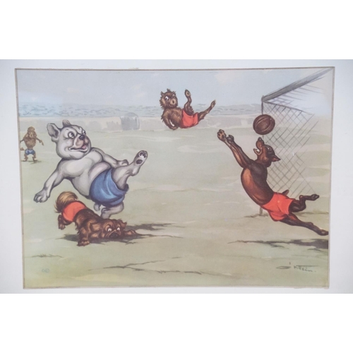 528 - Boris O'Klein Humorous Print of Dogs playing Football, 19 x 26.5cm together with a 1902 Cecil Aldin ... 