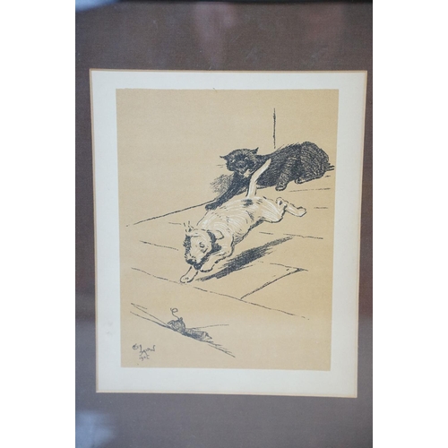 528 - Boris O'Klein Humorous Print of Dogs playing Football, 19 x 26.5cm together with a 1902 Cecil Aldin ... 