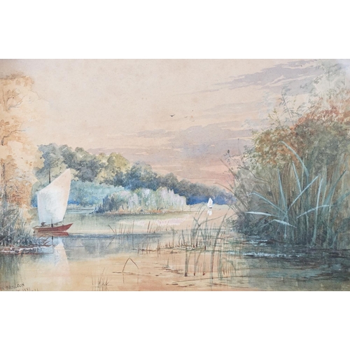 529 - English School, sailing boats, watercolour, inscribed lower left ' Near Basildon July 1887 ' and ini... 