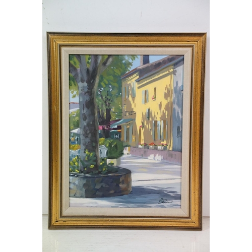 537 - Jim Ridout (b. 1946), Continental street scene, oil on canvas, 39.5 x 29cm, framed and glazed