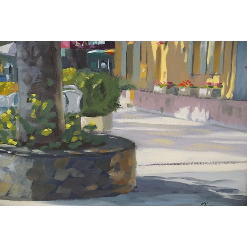 537 - Jim Ridout (b. 1946), Continental street scene, oil on canvas, 39.5 x 29cm, framed and glazed