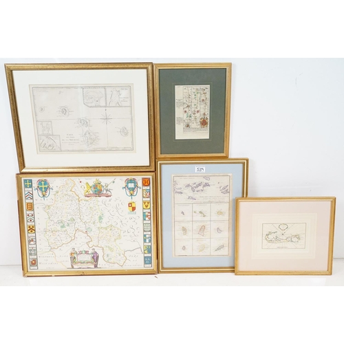 539 - Group of five maps to include 'Carte des Isles de la Societe' from Cook 1er Voyage, 25 x 36cm; Les I... 