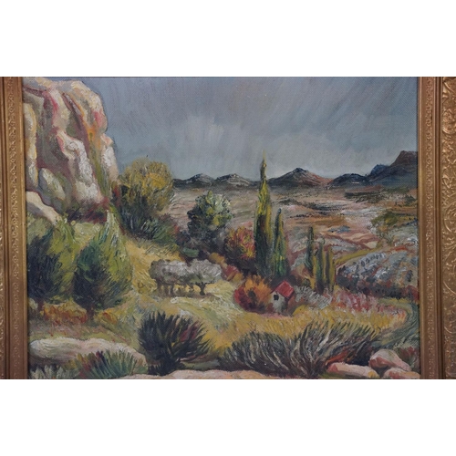 540 - Early 20th Century oil on board painting depicting a continental mountainous landscape scene set wit... 