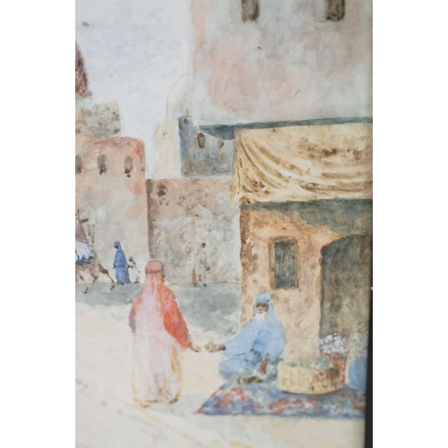 543 - Early 20th century Signed Watercolour Middle Eastern Town View with figures, 36.5cm x 25.5cm, framed... 