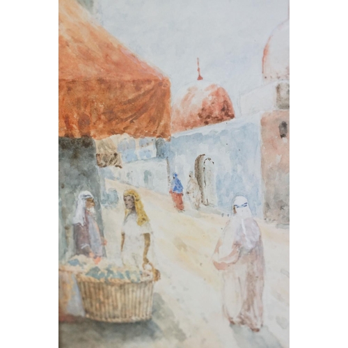 543 - Early 20th century Signed Watercolour Middle Eastern Town View with figures, 36.5cm x 25.5cm, framed... 