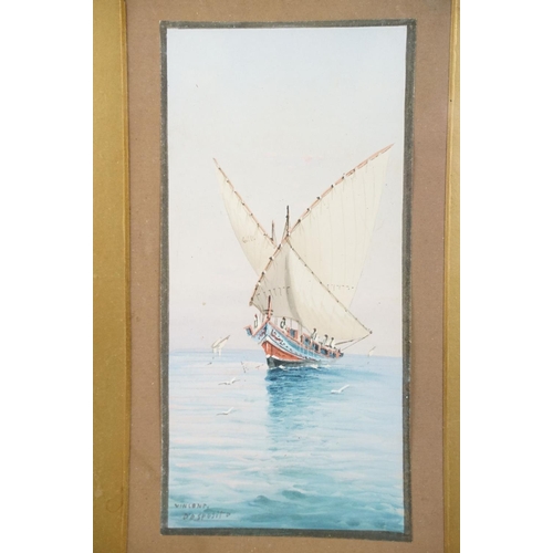 546 - Vincenzo D'Esposito (1886-1946) Gouache Study of a Maltese Fishing Boat, 21cm x 10cm