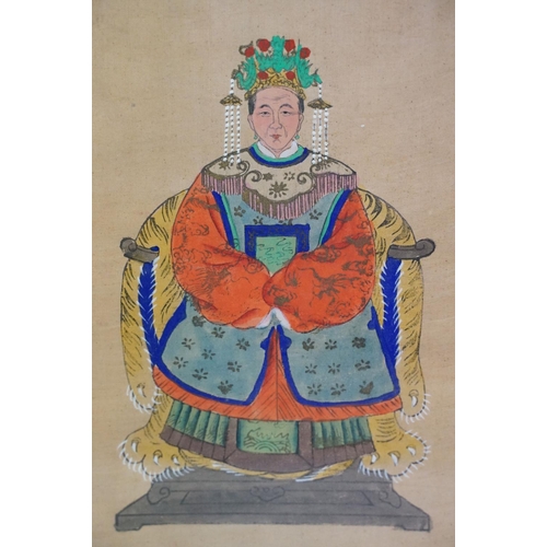 547 - Chinese School, seated figure in ceremonial dress, watercolour on fabric, a pair, each 26 x 19.5cm, ... 