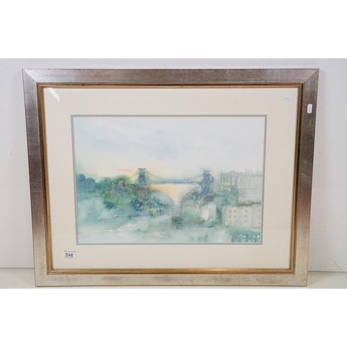 548 - P Curran, a view of Avon Gorge and Clifton Suspension Bridge, watercolour, signed lower right and fu... 