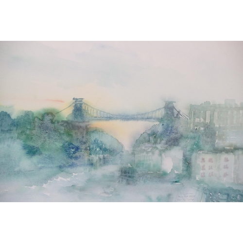 548 - P Curran, a view of Avon Gorge and Clifton Suspension Bridge, watercolour, signed lower right and fu... 