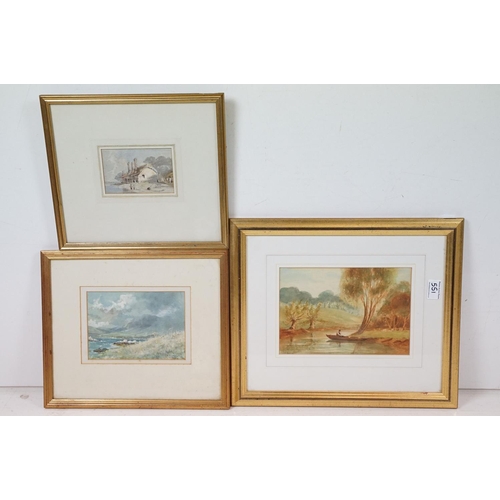 551 - Three Antique Framed Watercolours of a Coastal Scene, River Scene with Punt and one with Cottage, th... 