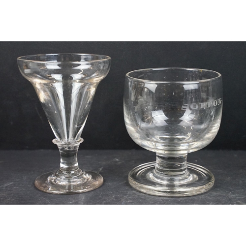 100 - Collection of 19th Century glasses to include a rummer etched 'Sorton' to the bowl, four small bucke... 