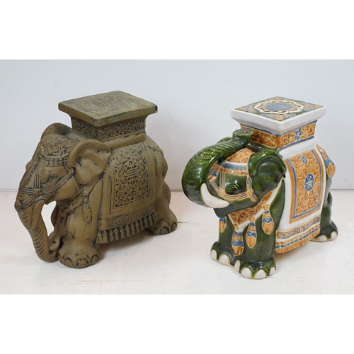 101 - Two ceramic elephant stools / lamp tables featuring a polychrome glazed example and grey example. Ta... 