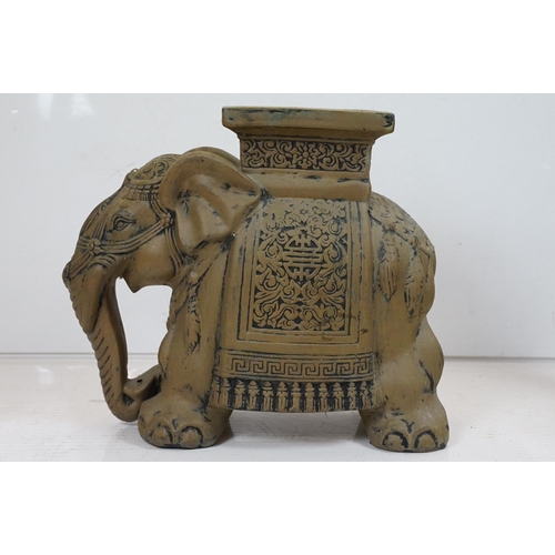 101 - Two ceramic elephant stools / lamp tables featuring a polychrome glazed example and grey example. Ta... 