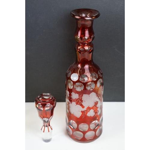 103 - Collection of glass to include a Bohemian ruby flash glass decanter, Dartington grey glass vase, amb... 