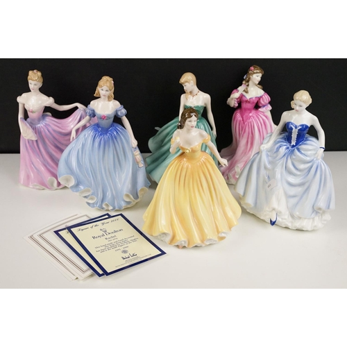 106 - Six Royal Doulton lady figurines to include Susan (HN4532), Elizabeth (HN4426), Melissa (HN3977), Sa... 