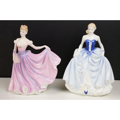 106 - Six Royal Doulton lady figurines to include Susan (HN4532), Elizabeth (HN4426), Melissa (HN3977), Sa... 