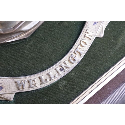 129 - Victorian ormolu Duke of Wellington wall plaque, presented on a velvet, gilt framed. Overall measure... 