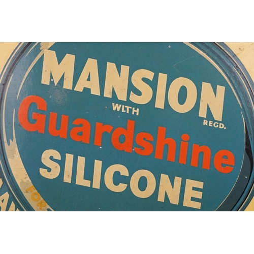 130 - Advertising - ' Mansion Guardshine Silicone ' yellow ground advertising sign on board, approx 51cm x... 