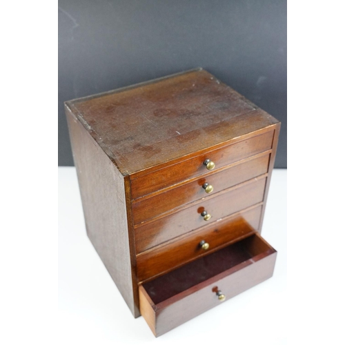 133 - 19th century Mahogany Table Top Collector's Cabinet of Five Drawers, 24cm wide x 28cm high