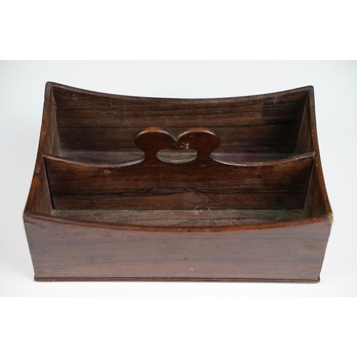 134 - 19th century Small Rosewood Twin Compartment Cutlery Tray with pierced carrying handle, 20cm long