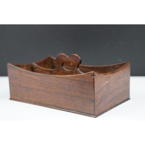 134 - 19th century Small Rosewood Twin Compartment Cutlery Tray with pierced carrying handle, 20cm long