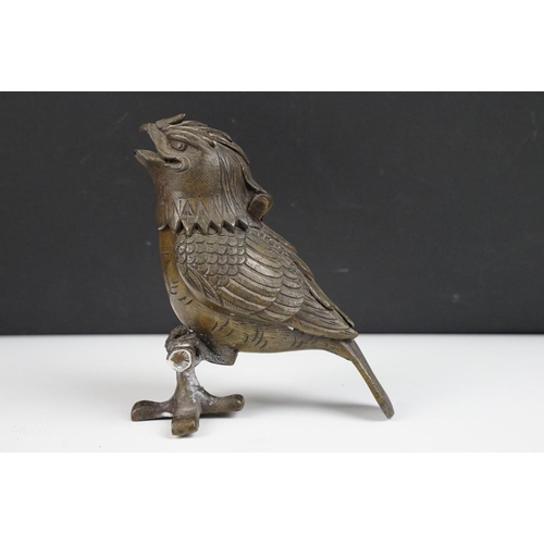 138 - Bronze novelty desk inkwell in the form of a bird, approx 16cm tall