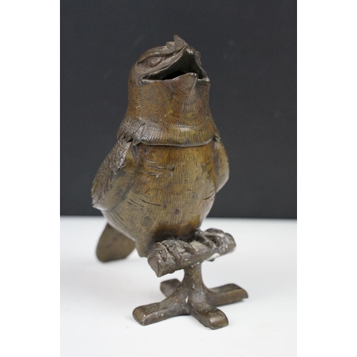 138 - Bronze novelty desk inkwell in the form of a bird, approx 16cm tall