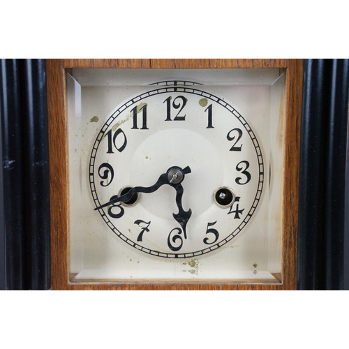 149 - Early-to-mid 20th century German H. A. C oak 14 day strike mantel clock, no. 3270, the case of stepp... 