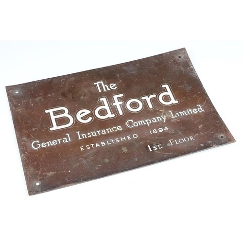 151 - Mid century Bronze Insurance Company Name Sign ' The Bedford, General Insurance Company Limited. est... 