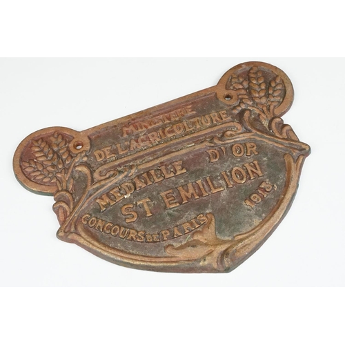 154 - ' Ministere De L'Agriculture Medaille D'Or St Emilion Concours de Paris 1913 ' French agricultural c... 