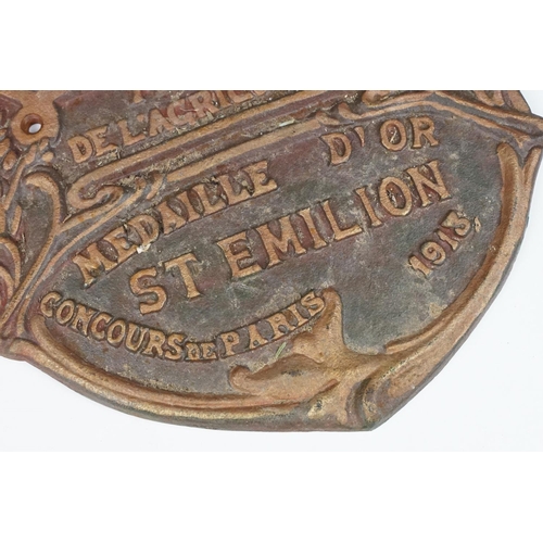 154 - ' Ministere De L'Agriculture Medaille D'Or St Emilion Concours de Paris 1913 ' French agricultural c... 