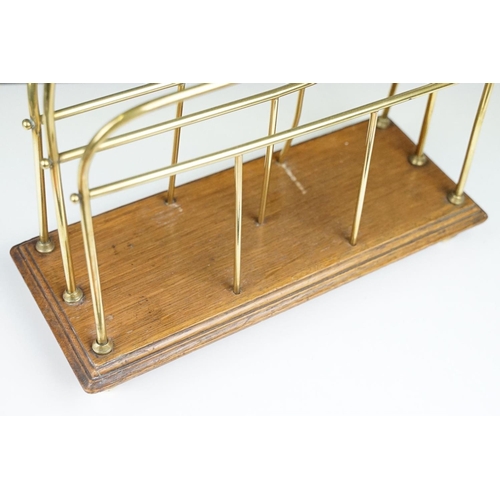 185 - Edwardian Brass and Oak Magazine Rack, 37cm high