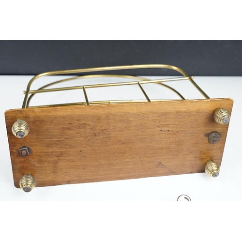 185 - Edwardian Brass and Oak Magazine Rack, 37cm high