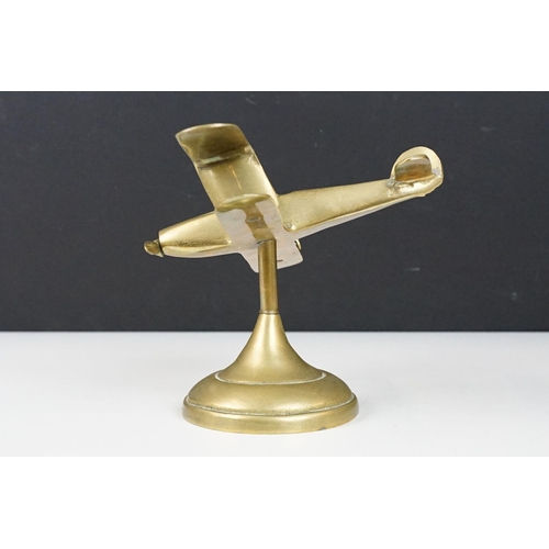 190 - Brass Model on Stand of a Bi-Plane Airplane, 14cm high