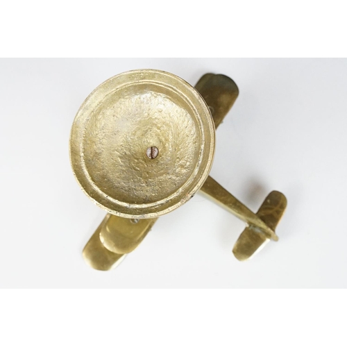 190 - Brass Model on Stand of a Bi-Plane Airplane, 14cm high