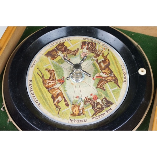 199 - F H Ayres of London ' Sandown ' roulette style game spinning wheels with horse racing graphics, boxe... 