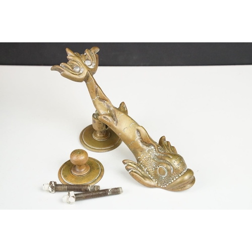 204 - Maltese brass dolphin door knocker, together with a Dunn & Co of London black bowler hat, and a chur... 