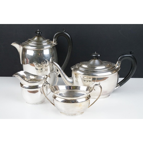 205 - Walker & Hall silver plated four-piece tea set to include teapot, coffee pot, milk jug & sugar bowl