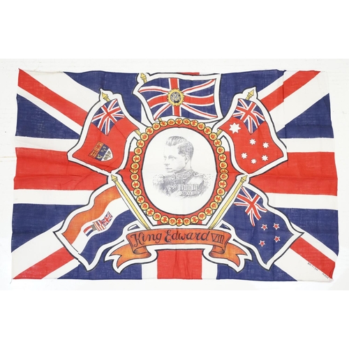 206 - King Edward VIII Cloth Union Flag, with portrait of the King to centre, surrounded by flag of the Co... 