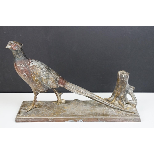 208 - Cold Painted Spelter Pheasant Match Striker, with striker. Approx 30.5cm wide