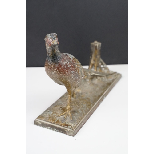 208 - Cold Painted Spelter Pheasant Match Striker, with striker. Approx 30.5cm wide