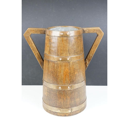 209 - Arts and Crafts Oak and Brass Bound Vase, 12