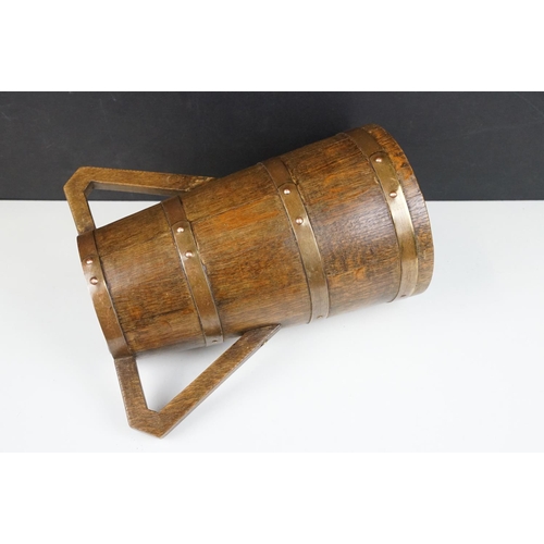 209 - Arts and Crafts Oak and Brass Bound Vase, 12