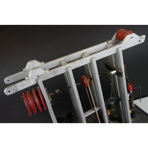 210 - Scratch built painted wooden metalworking mechanical model, the metalworkers with articulated limbs,... 