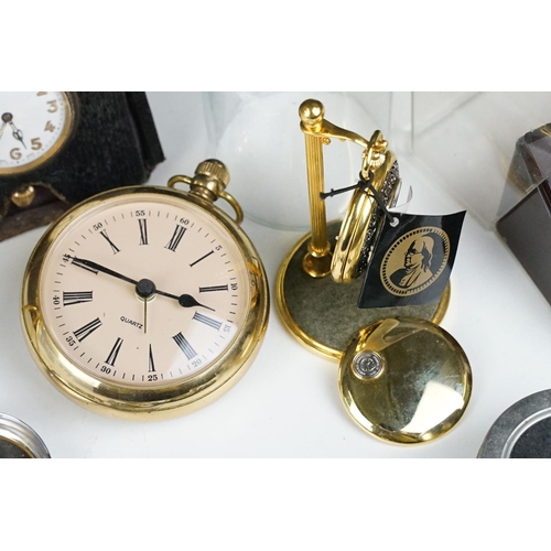 364 - A small collection of vintage and contemporary clocks and watches together with a pocket compass.