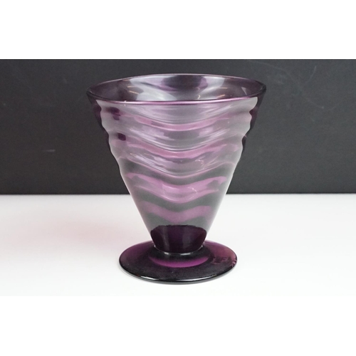 40 - Group of Whitefriars glassware, 4 pieces, to include a purple / aubergine wavy pattern footed vase, ... 