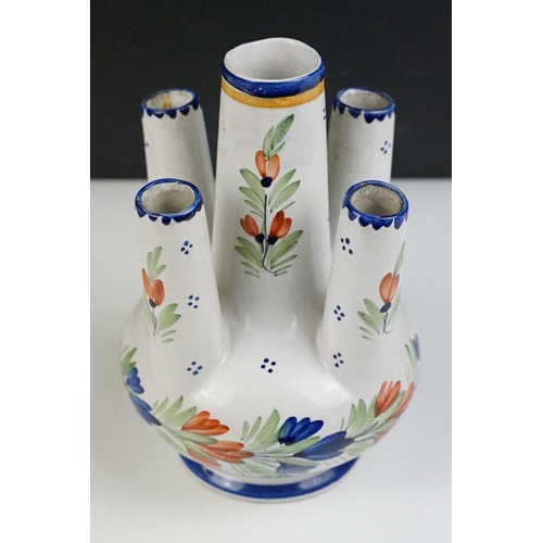 45 - HB Quimper faience tulip vase with typical floral & figural decoration (numbered 4822), and an unmar... 