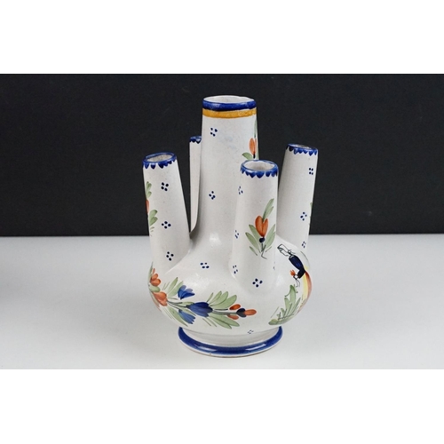 45 - HB Quimper faience tulip vase with typical floral & figural decoration (numbered 4822), and an unmar... 