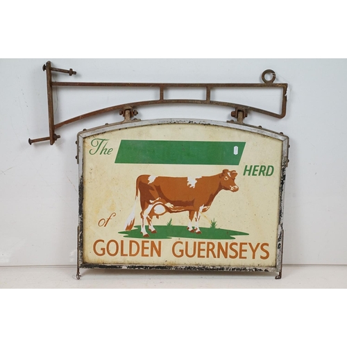 451 - Mid Century vintage Golden Guernsey double sided swing sign  featuring a cow and coloured lettering.... 